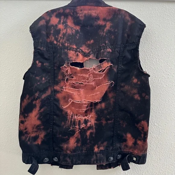 Rivet De Cru Jean Jacket Classic Sleeveless Rebel Distressed Look Men's Large